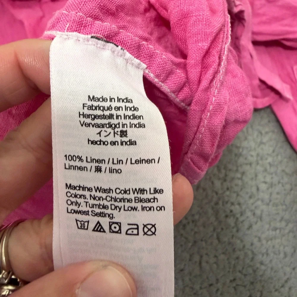 JCrew Baird McNutt Irish Linen Shirt Womens Size 10 Hot Pink Garcon Classic Fit